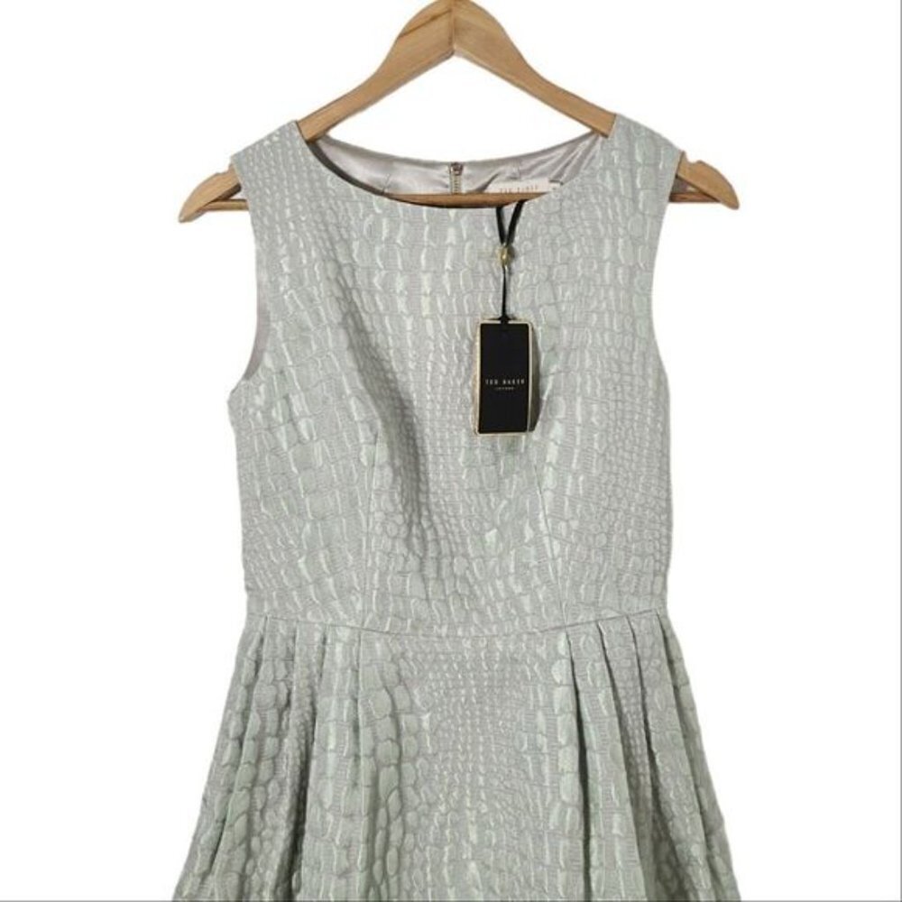 NWT 𝅺Ted Baker Kaleen Textured Jacquard Dress in Mint Green Ted Size 1/US 4 - Picture 7 of 16